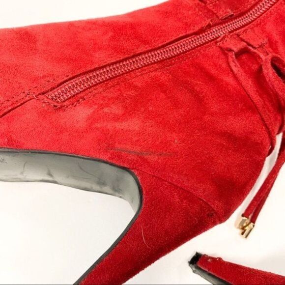 Women Sexy Red Pointed Toe Medium Heels Knee Boots Booties Gabrielle Shoes - Picture 10 of 10